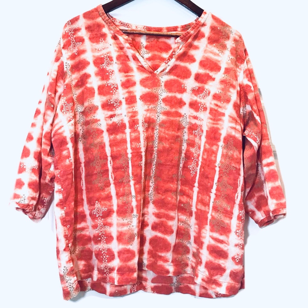 Columbia tie dye batik v-neck tunic blouse, size M